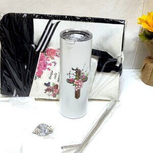 Inspirational Spanish Scripture Tumbler Tote Cosmetic Bag Metal Straw Key Chain